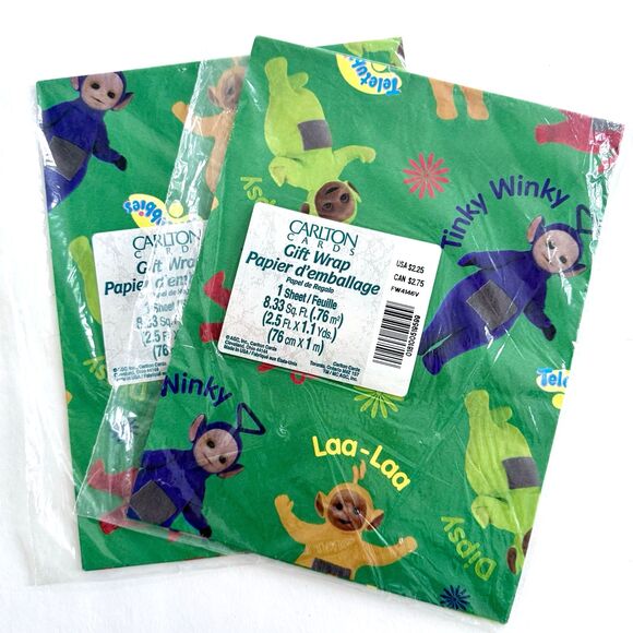 Vintage Teletubbies Party Supplies Gift Wrap Wrapping Paper NEW 2 Packages - Picture 1 of 3